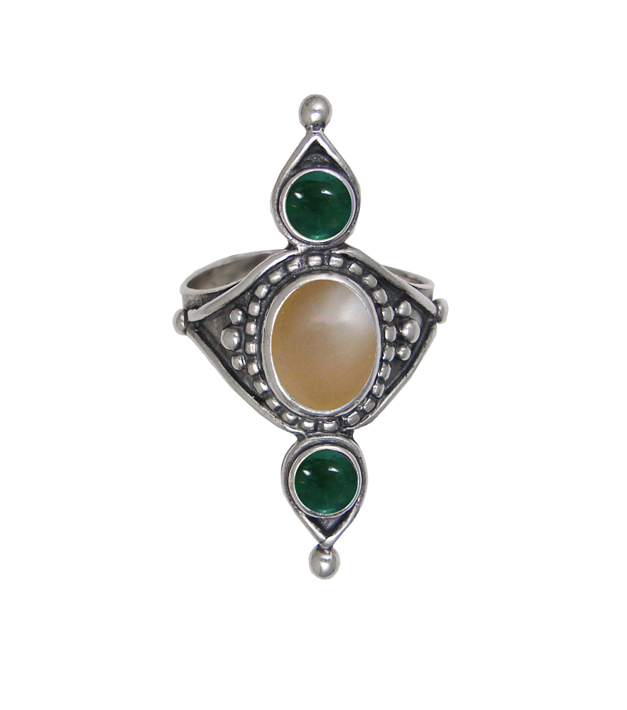 Sterling Silver Royal Ring With Peach Moonstone And Fluorite Size 7